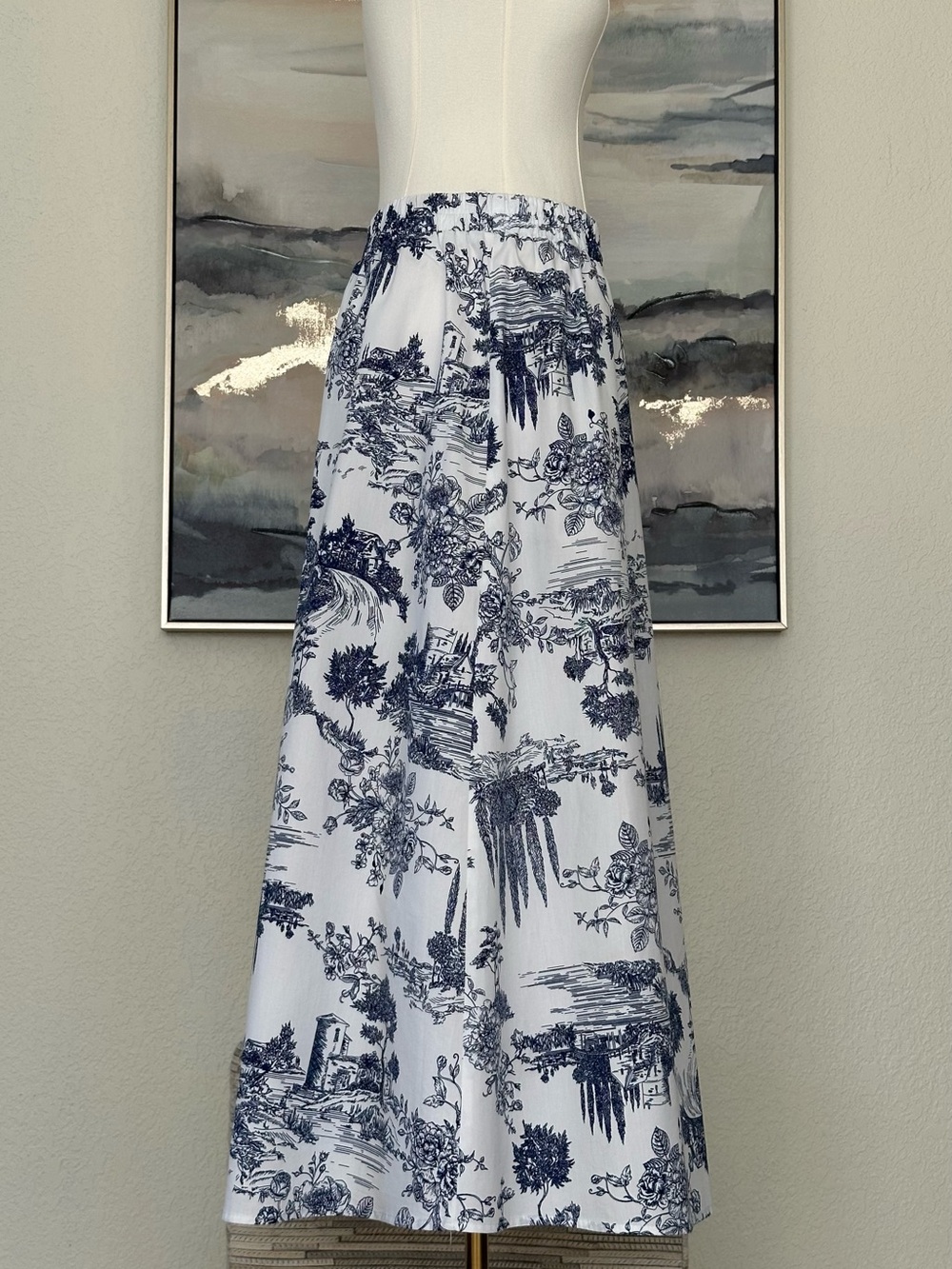 Harlow & Rose Romantic Toile Print Blue - White Maxi Skirt Cottagecore Size: S - Picture 4 of 16